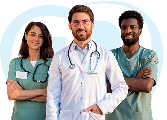 Médicos em site para policlínica